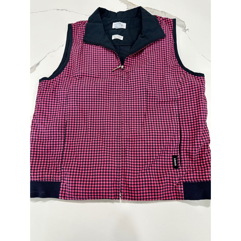 Ashworth Weather‎ Systems Golf Vest Pink Navy Gingham Full Zip Medium